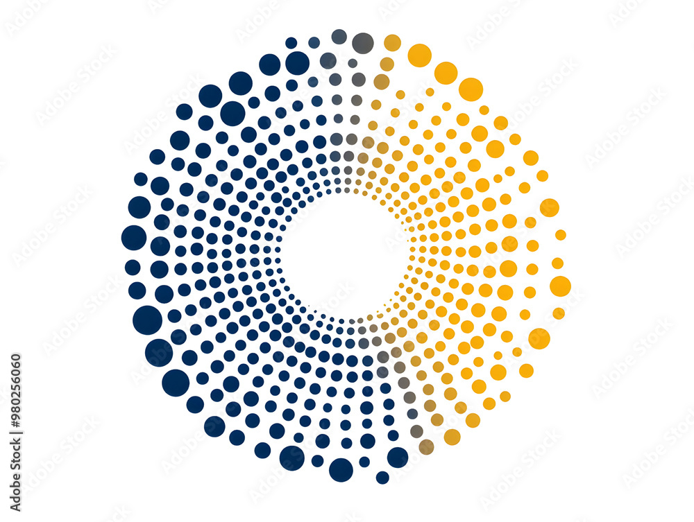 Poster abstract circular design featuring a gradient of blue and yellow with organized dots, symbolizing un
