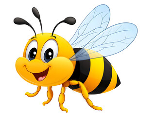 Cheerful cartoon bee with big eyes and a friendly smile, perfect for children's media, educational content, or nature themes.