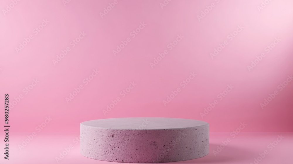 Poster minimalist pink concrete podium on pastel gradient background with soft lighting and smooth texture