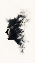 An artistic representation of a human profile merging with abstract wisps, symbolizing creativity and introspection.