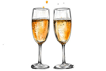 Two elegant champagne glasses filled with bubbly drink, perfect for celebrations and special occasions.