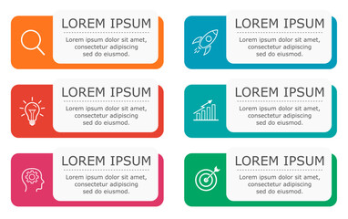 Business infographic Vector with 6 steps. Used for presentation,information,education,connection,marketing, project,strategy,technology,learn,brainstorm,creative,growth,abstract,stairs,idea,text,work.