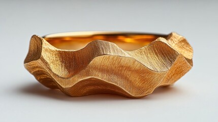 A textured golden bracelet with wavy design elements.