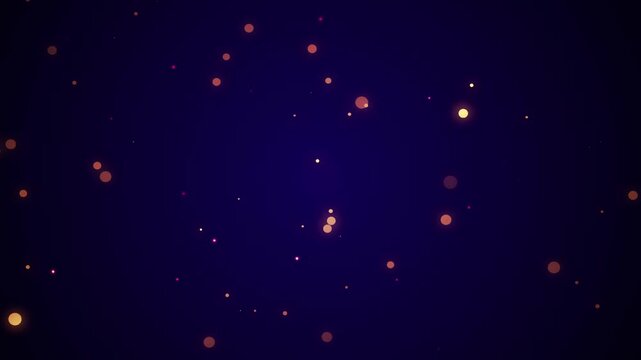 Animation loop flow up glow violet golden particles sparks float to top on blue abstract background	