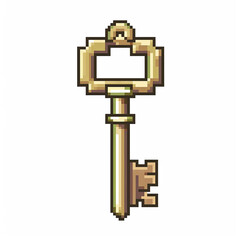 A low-resolution pixel art style portrait of a key on a white background