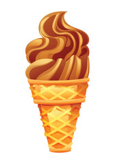 Chocolate soft serve ice cream in a waffle cone. Vector cartoon illustration