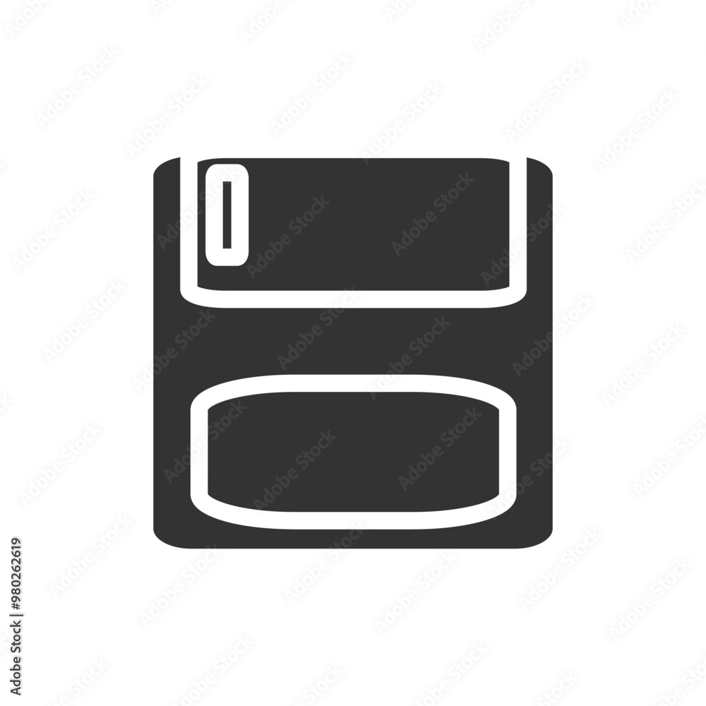 Poster retro floppy disk icon in black and white. simple black and white icon of a floppy disk, symbolizing