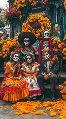 A group of people dressed in orange