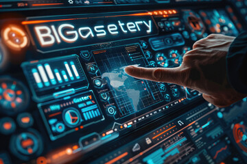 Obraz premium Finger touch screen, artificial intelligence big data