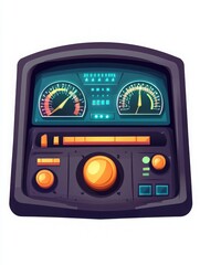 A colorful vintage dashboard design featuring dials, buttons, and a modern aesthetic for retro technology enthusiasts.