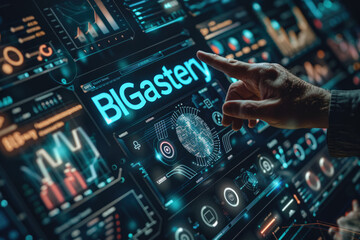 Obraz premium Finger touch screen, artificial intelligence big data