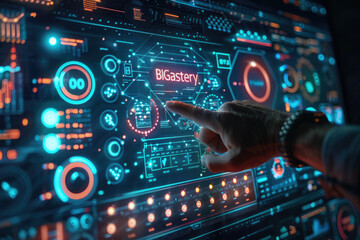 Obraz premium Finger touch screen, artificial intelligence big data