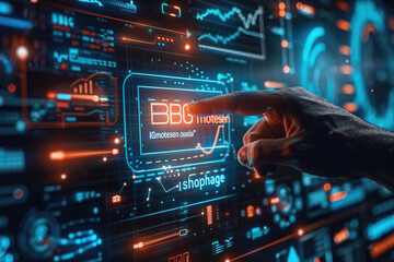 Obraz premium Finger touch screen, artificial intelligence big data