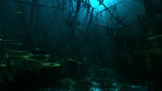Pirates Shipwrecks Galleons sunken in the Ocean - Loop Underwater Seascape Background