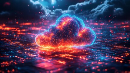 Futuristic Digital Cloud with Neon Lights Generative AI