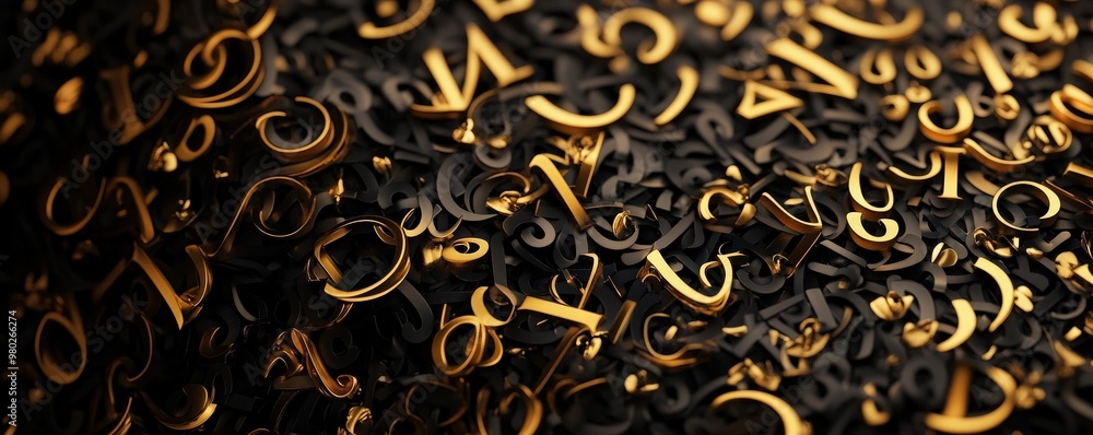 Poster a stunning composition of golden numbers scattered on a dark surface, creating a visually striking a