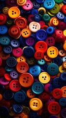 Fototapeta premium A vibrant collection of colorful buttons, perfect for s, sewing, and creative projects, showcasing a variety of shapes and sizes.
