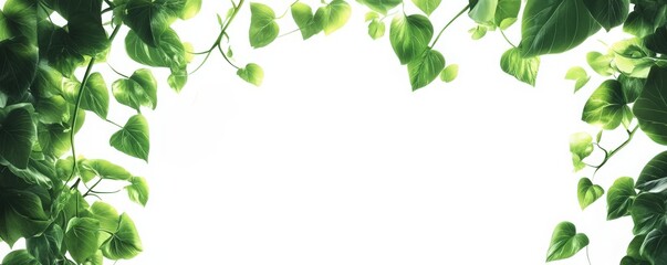 Obraz premium A vibrant green leaf border framing a blank space, symbolizing nature, freshness, and serenity in a minimalist style.