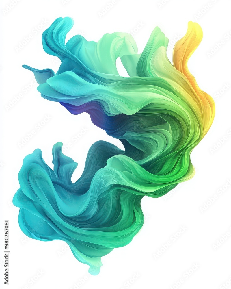Poster a vibrant swirl of colors blending harmoniously, creating an abstract wave effect that conveys motio