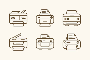 Modern printer and photocopy machine illustration line icon set design
