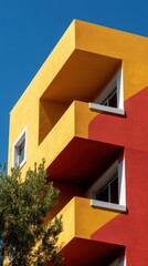 Obraz premium Modern architectural detail with bold, vibrant colors in urban setting - ideal for posters and contemporary decor
