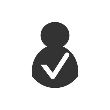 recommend clip art: User Checkmark Icon for Profile Verification. black and white icon featuring a person silhouette with a checkmark, symbolizing user verification or approval in digital platforms.