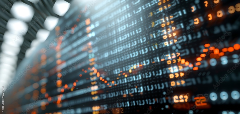 Aufkleber Abstract digital background with glowing data patterns and graphs, representing technology, finance, and data analysis trends.