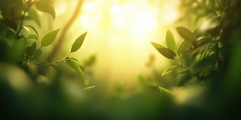 Fototapeta premium Sunlight filters through lush green leaves, creating a serene and tranquil atmosphere perfect for nature-themed projects.