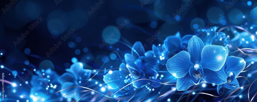 Aufkleber a stunning arrangement of blue orchids illuminated by soft lights, creating a tranquil and enchantin