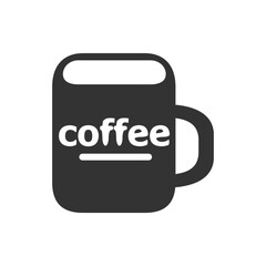  Coffee Mug Icon in Black and White Design. black and white coffee mug icon with the word 'coffee' inscribed. Perfect for cafe branding or beverage-related projects.