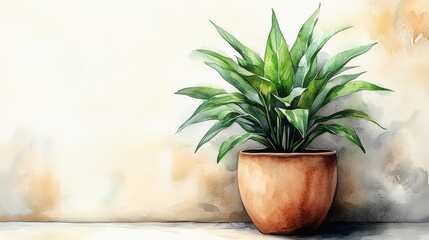Fototapeta premium Minimalist Indoor Plant in Terracotta Pot Generative AI