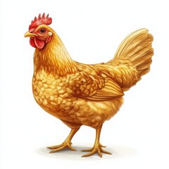 Fototapeta premium A beautiful golden hen standing elegantly, showcasing its vibrant feathers and distinct features in a bright, vivid illustration.