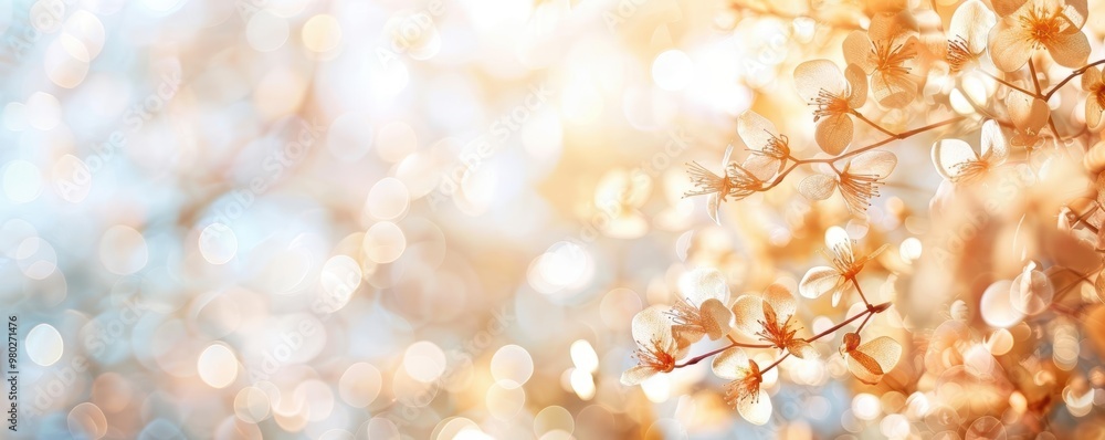 Poster a serene backdrop featuring golden bokeh lights and soft natural elements, perfect for peaceful and 