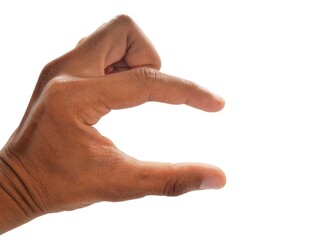 Isolated on a white background, a closeup of a man's little bit positions in copy space Room for...