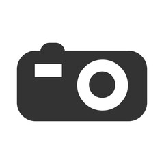 Silhouette Icon of a Digital Camera in Black. Simple black silhouette icon representing a digital camera. Ideal for photography apps, graphic design, or print materials.