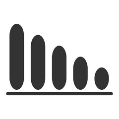 Minimalistic Black Bar Graph Icon for Data Analysis. Sleek black bar graph icon showcasing a decreasing trend, ideal for representing data analysis, statistics, and financial reports in a minimalistic