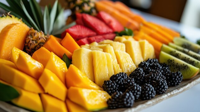 Vibrant tropical fruit platter for a refreshing team gathering display