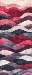Abstract fabric design featuring flowing waves in hues of red, black, and white, perfect for textile, art, or interior decor projects.