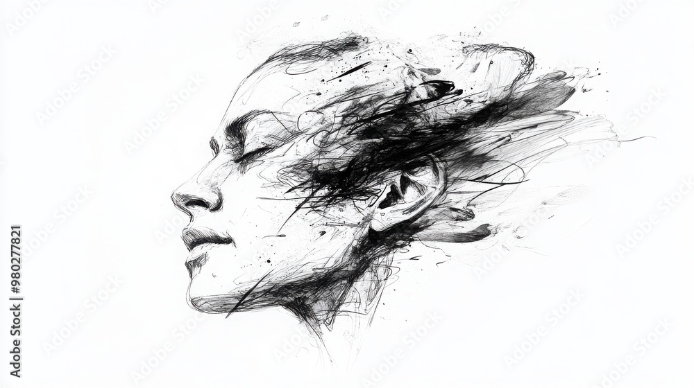 Poster a captivating portrait blending human form with abstract elements, symbolizing emotion and creativit