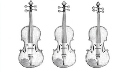 Naklejka premium A detailed illustration of three vintage violins showcasing their craftsmanship and design, perfect for music and art themes.