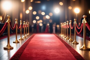 A luxurious red carpet on a black background leading to an exclusive event entrance place