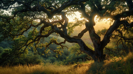 Fototapeta premium Cinematic Oak: The Enigmatic Glow of Ancient Light
