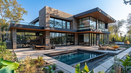 Obraz premium Modern Luxury Home with Swimming Pool and Patio