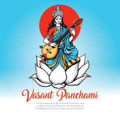 Happy vasant panchami indian cultural festival background design social media feed template