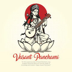 Happy vasant panchami indian cultural festival background design social media feed template