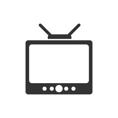 Retro Television Icon with Antenna in Black and White. Minimalist black and white icon of a retro television set with antenna. Perfect for vintage, communication, and technology concepts.