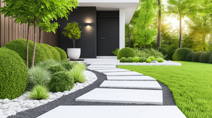 Obraz premium Modern Garden Path With sleek paving stones