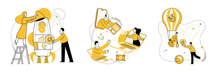 Cooperative work vector illustration. Team spirit fuels process analysis, creating cooperative work environment In realm business, togetherness transforms challenges into cooperative victories