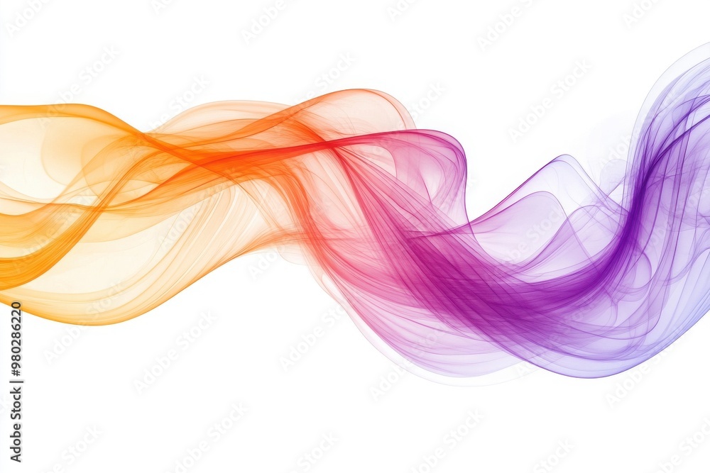 Poster abstract flow of colorful waves, blending orange, purple, and pink hues, creating a dynamic visual e