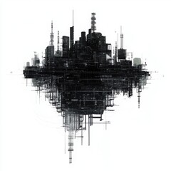 Obraz premium Abstract representation of a futuristic city skyline with intricate lines and structures, conveying a sense of modern technology.